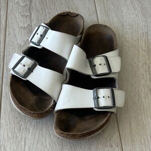 Birkenstock White Double-Strap Leather Sandals with Buckles 37